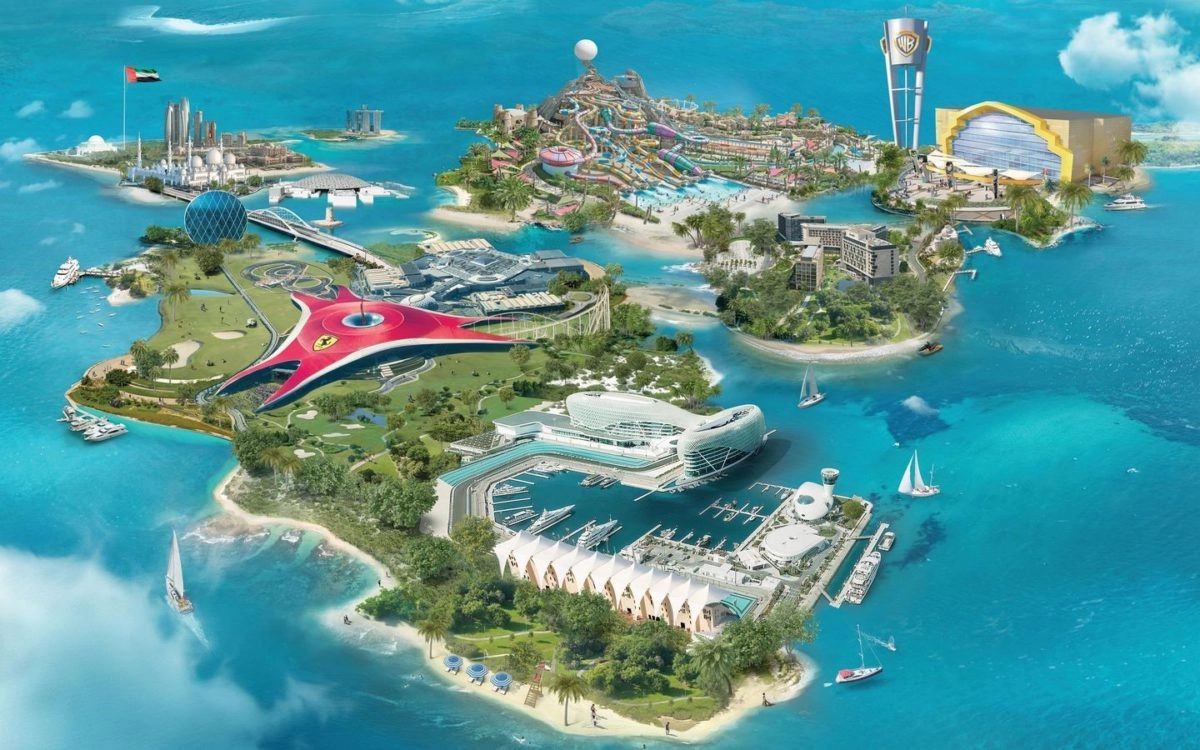 Yas Island Abu Dhabi waterfront aerial showing residential communities and marina
