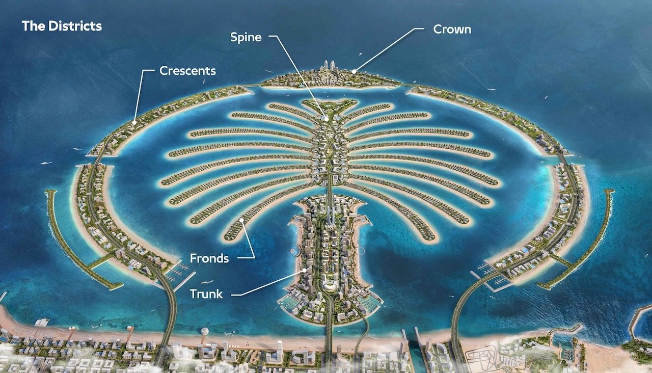 Palm Jebel Ali Frond F master plan showing villa plot layout across the Beach and Coral collections