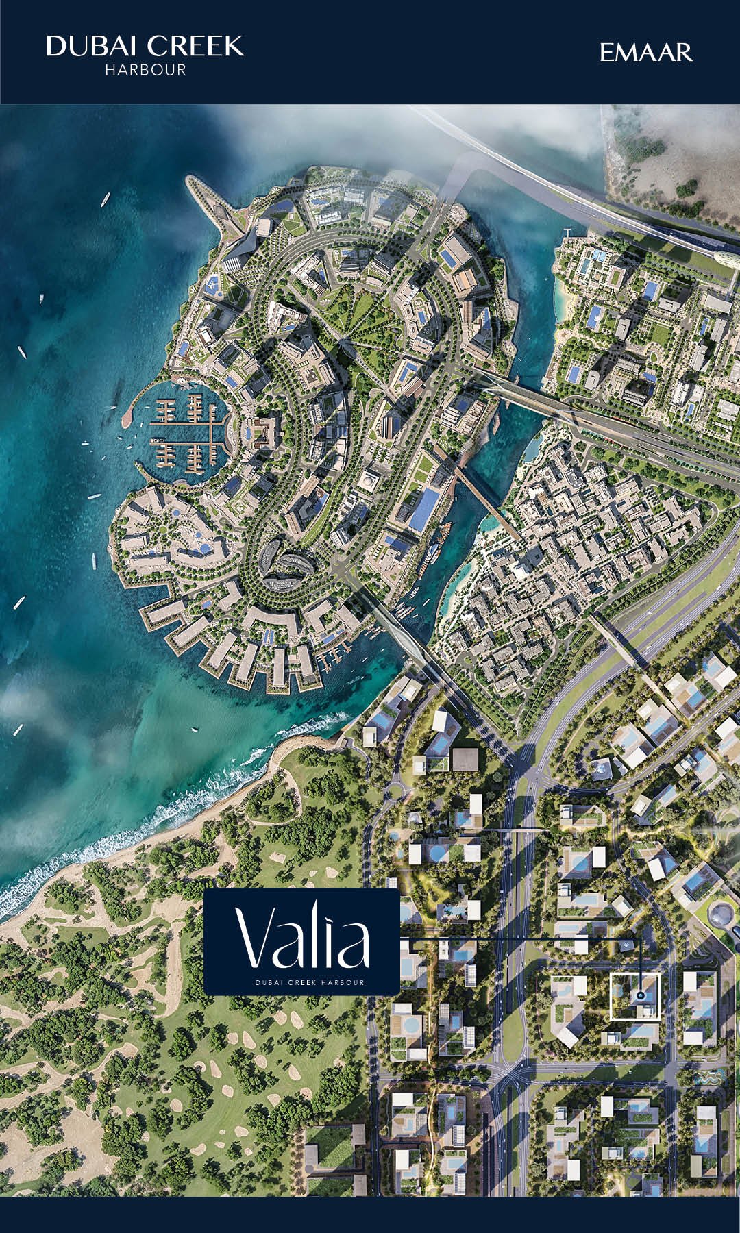 Dubai Creek Harbour Masterplan Valia at Dubai Creek Harbour location map opposite Dubai Square Mall