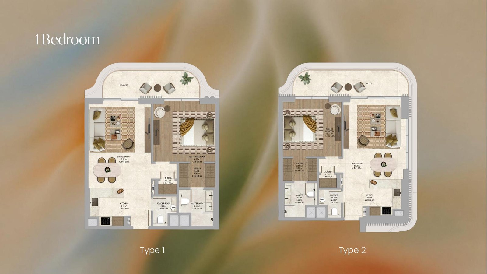 The Canopies at Yas Point 1 bedroom floor plans Type 1 and Type 2