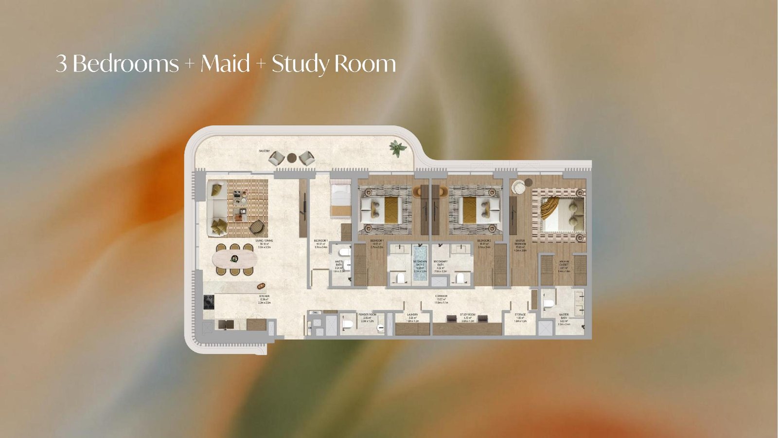 The Canopies at Yas Point 3 bedroom plus maid plus study floor plan