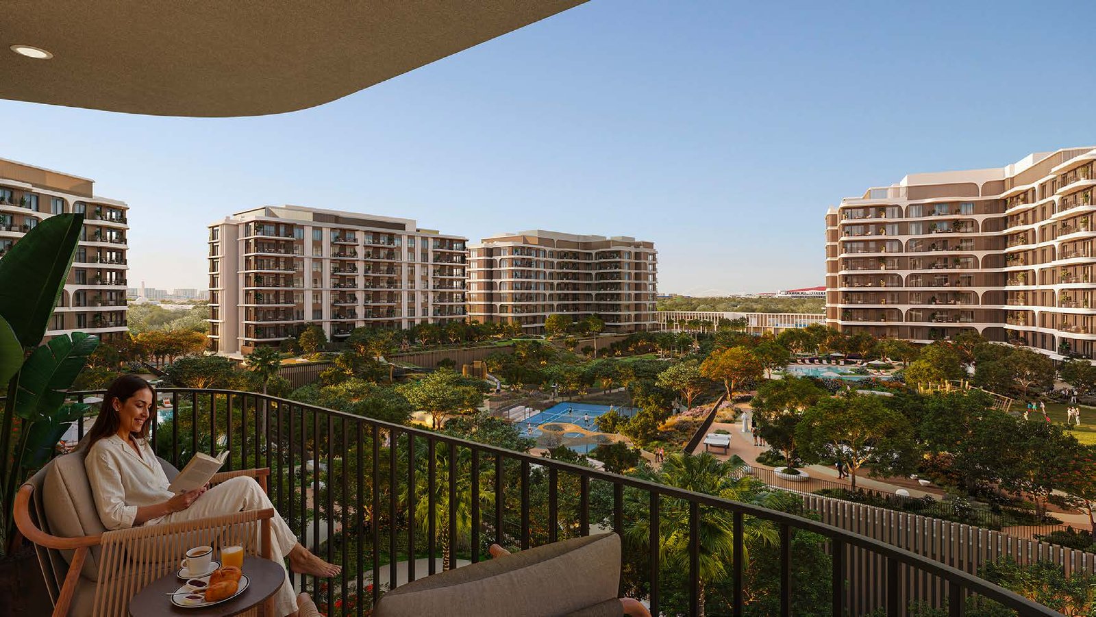 Balcony view over the Canopies Yas Point garden community