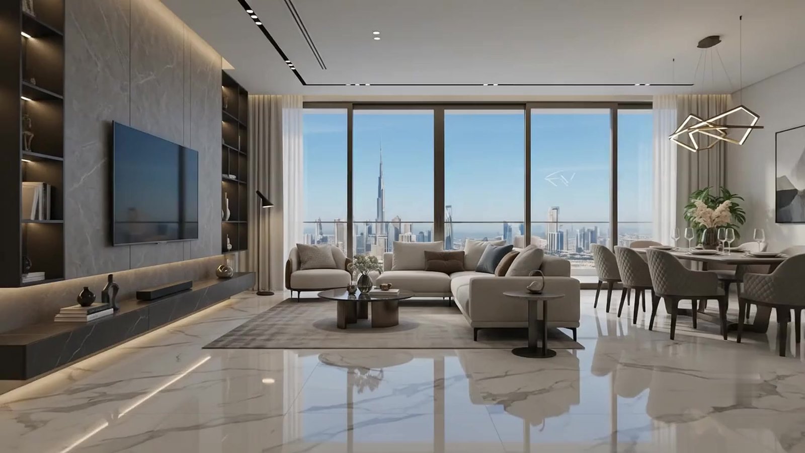 Interior of a MANSORY branded residence at Meydan Horizon with a Burj Khalifa skyline view