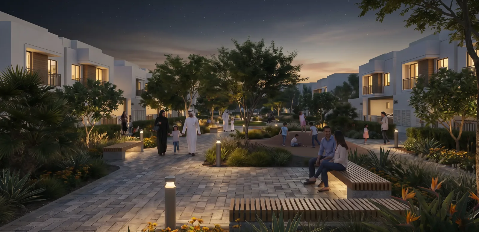 Al Ghadeer Gardens Review: Worth Buying in 2026? Landscaped park walkway at Al Ghadeer Gardens