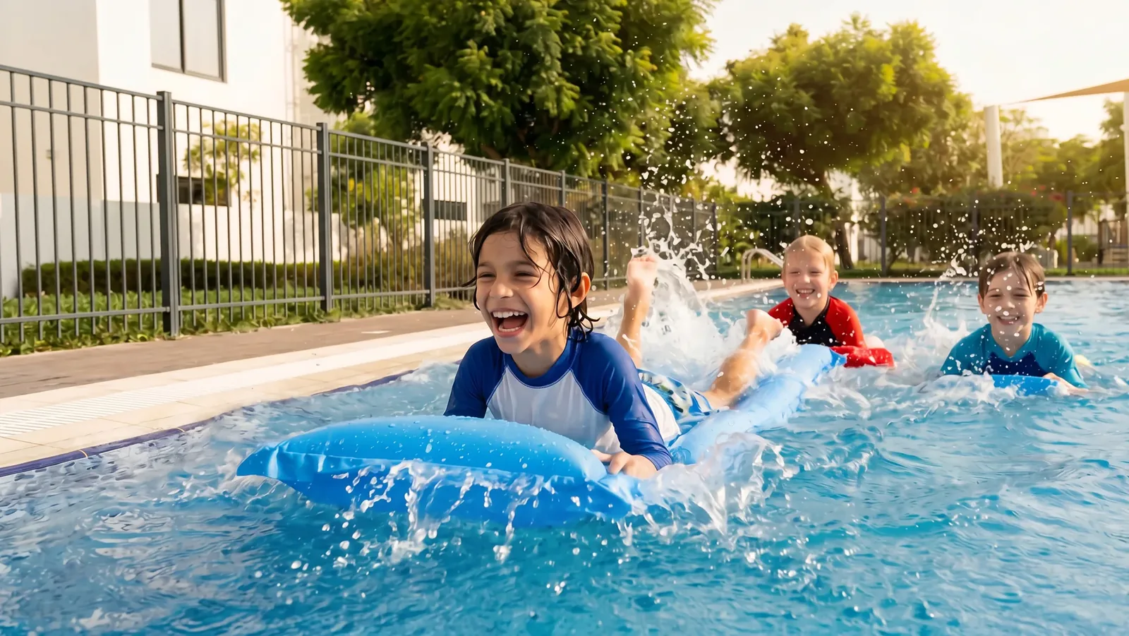 Al Ghadeer Gardens Review: Worth Buying in 2026? Children in the resort-style swimming pool at Al Ghadeer Gardens