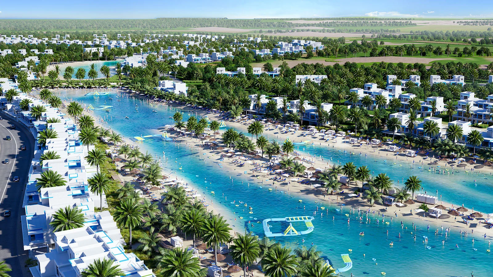 Damac Lagoons Review: A Good Investment in 2026? Aerial view of the crystal lagoon at Damac Lagoons