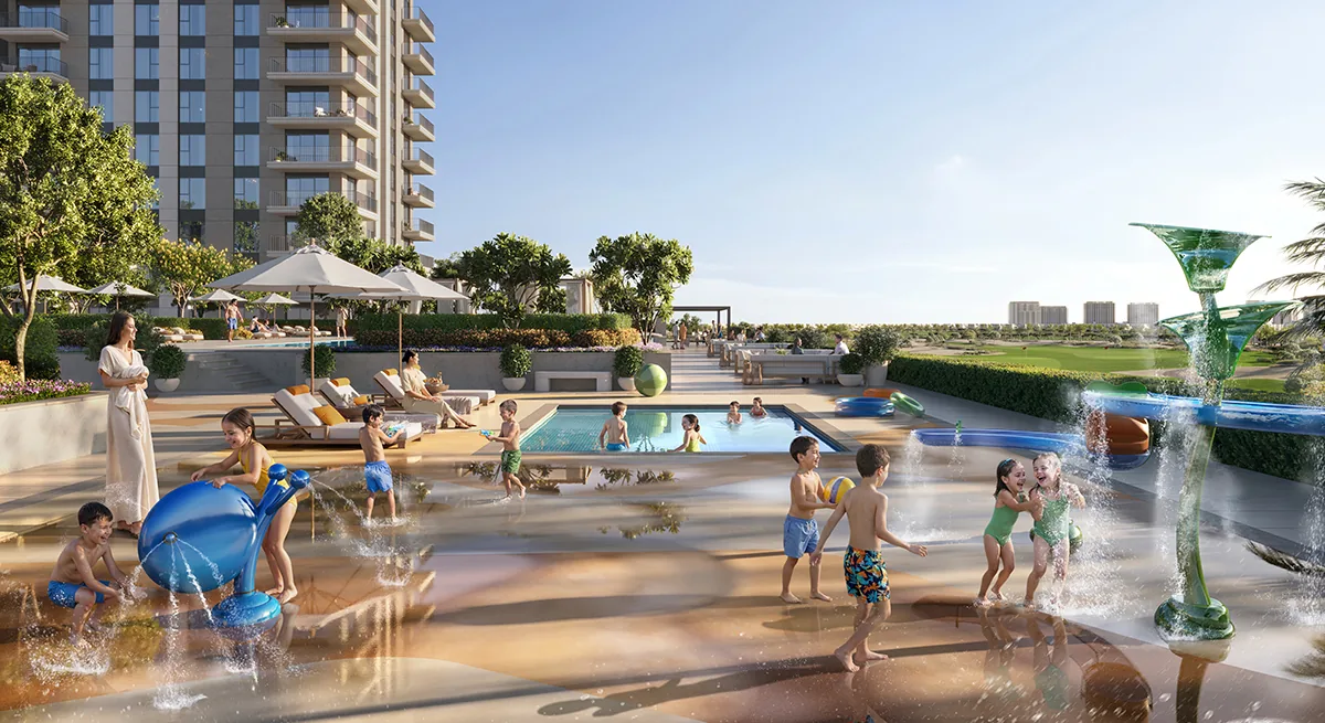 Emaar South Prices 2026: Villas, Apartments & Plans Family pool and play area at Emaar South