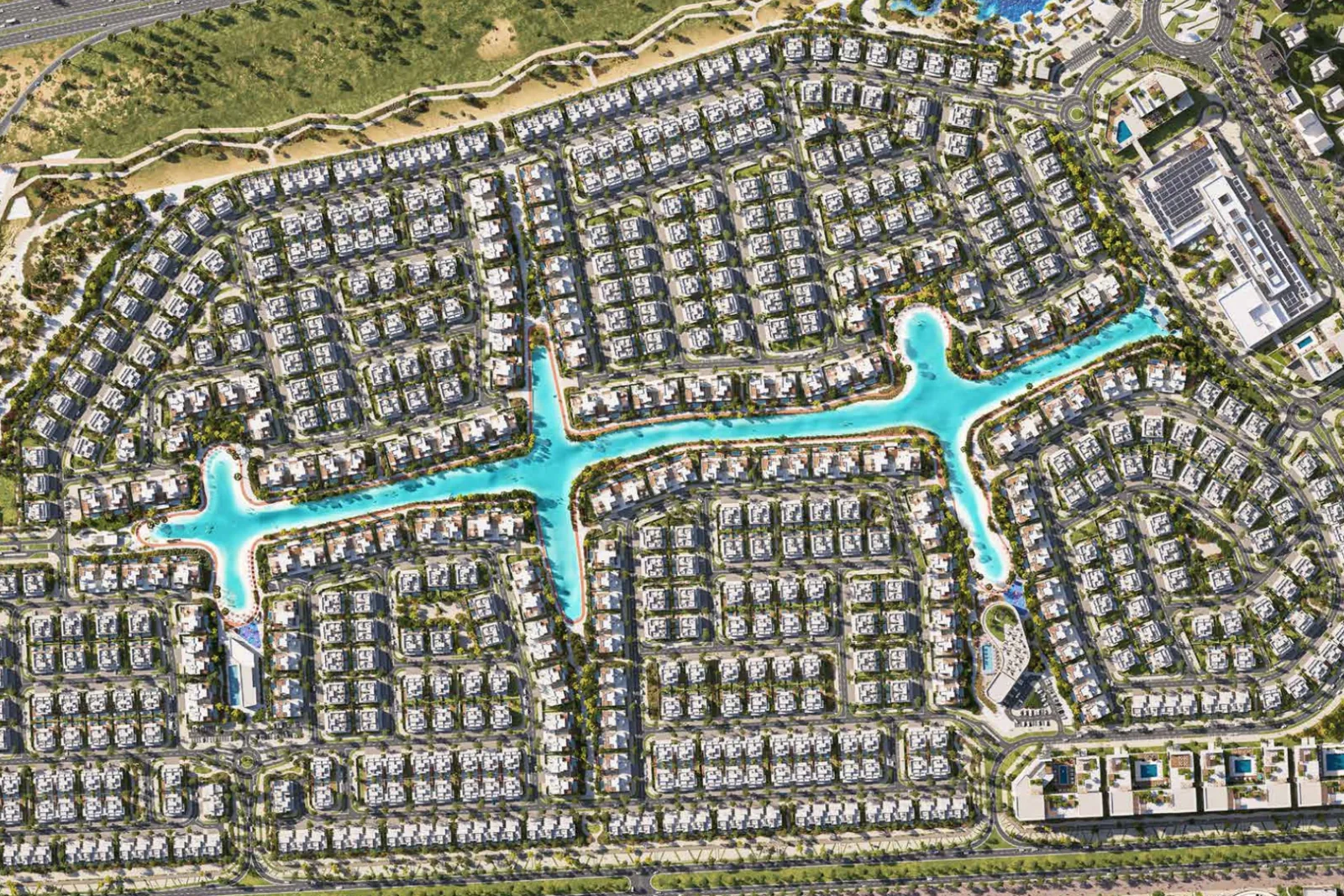 South Bay Dubai South Review: Worth the Price in 2026? Aerial view of the South Bay community layout and lagoon, artist's impression