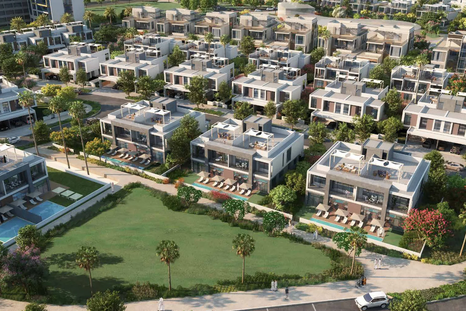 South Bay Dubai South Review: Worth the Price in 2026? Cluster of South Bay townhouses with landscaped lawns, artist's impression