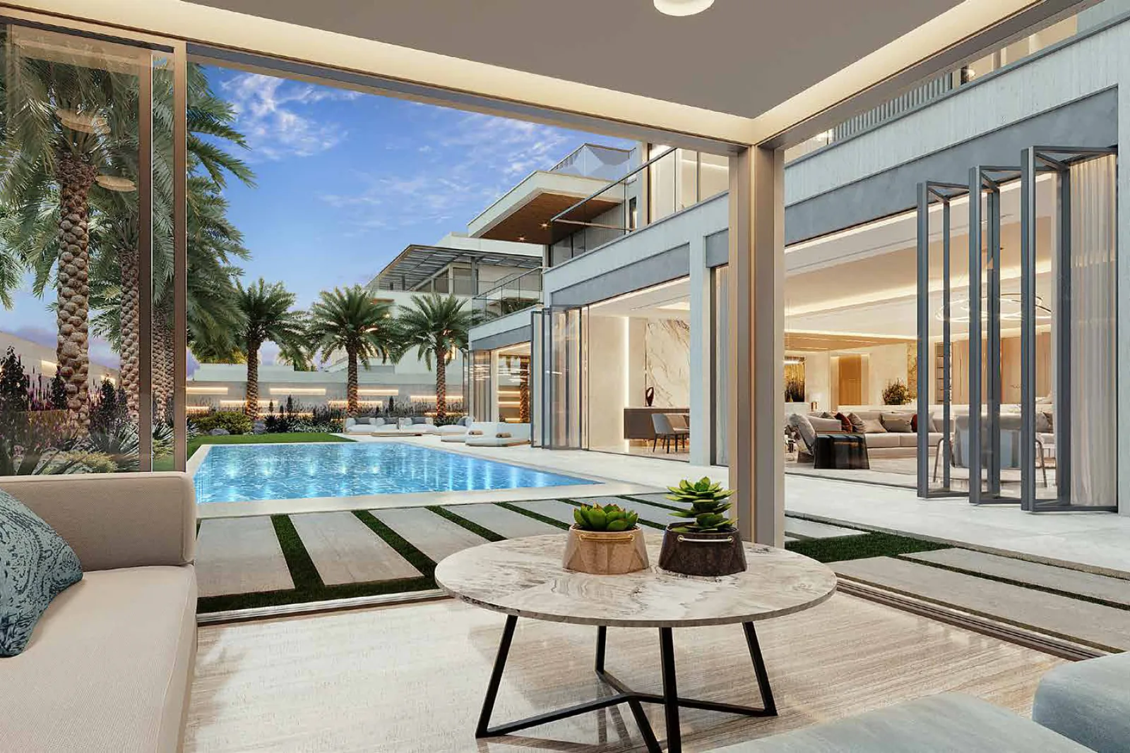 South Bay Dubai South Review: Worth the Price in 2026? Living room opening onto the pool and garden, artist's impression