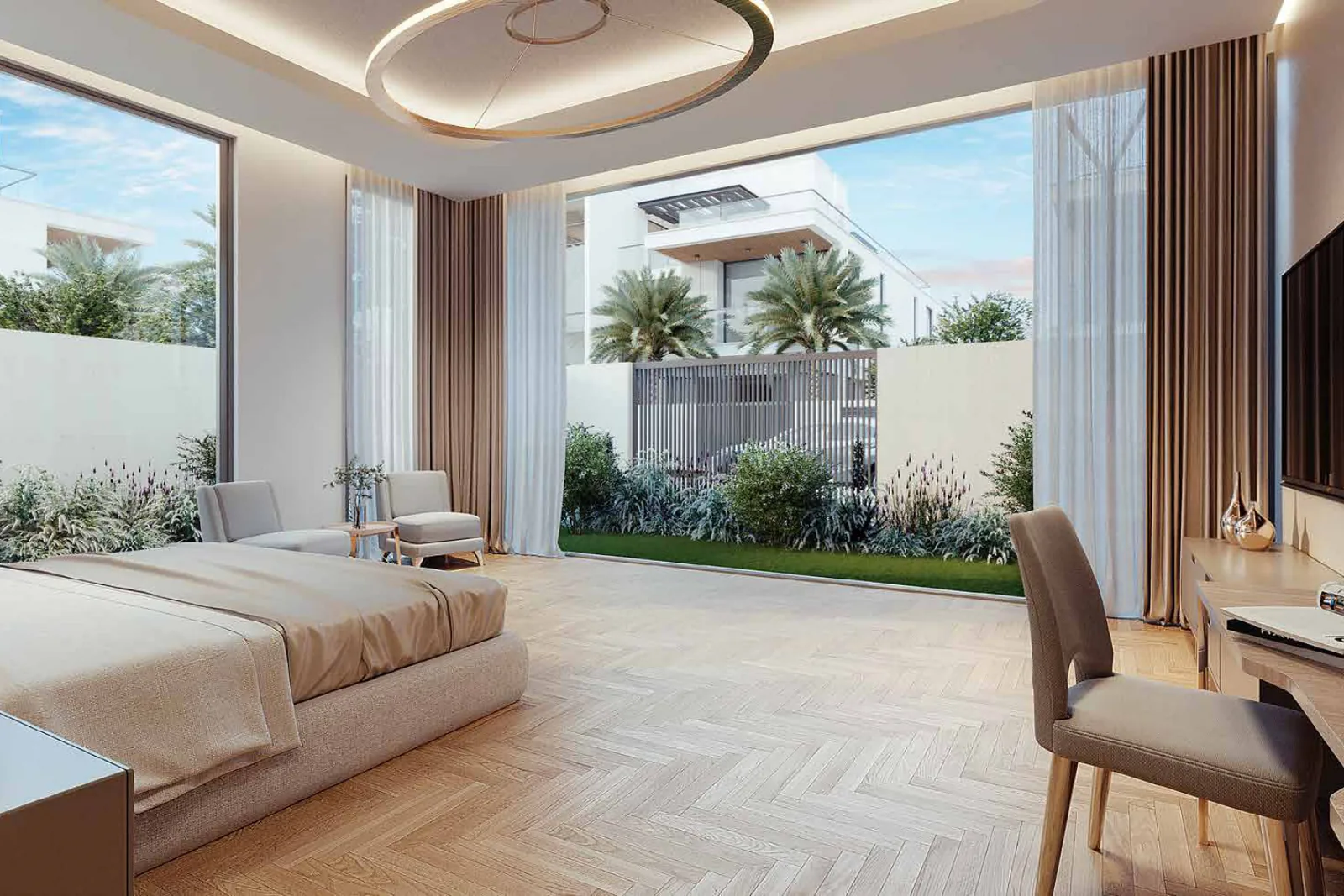South Bay Dubai South Review: Worth the Price in 2026? Bedroom with garden outlook at South Bay, artist's impression